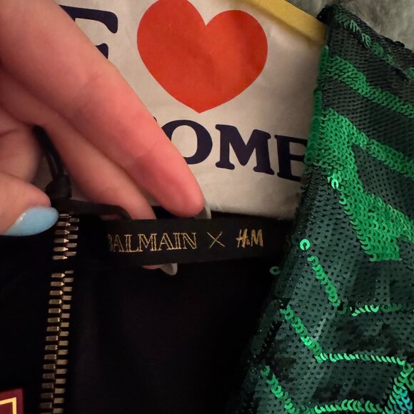 Balmain × H&M 2015 Runway Emerald Green Sequin Zipper Plunge Dress Size 2 NWT - Picture 10 of 14